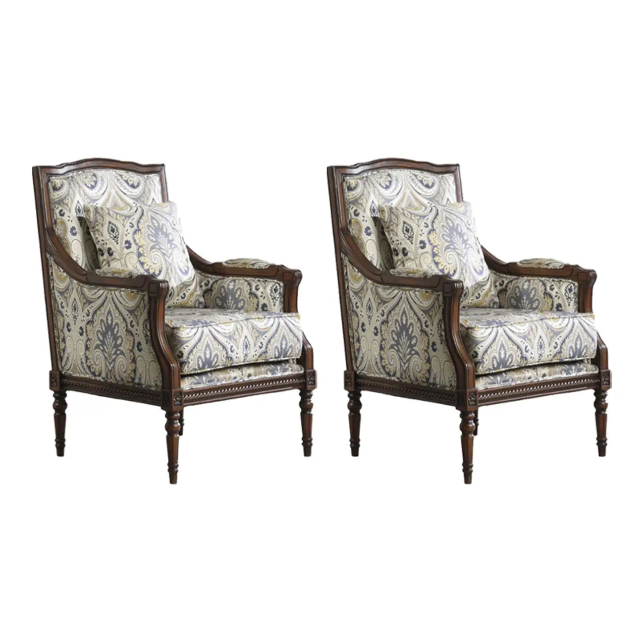 Fauteuil vintage en tissu à motif floral avec coussin