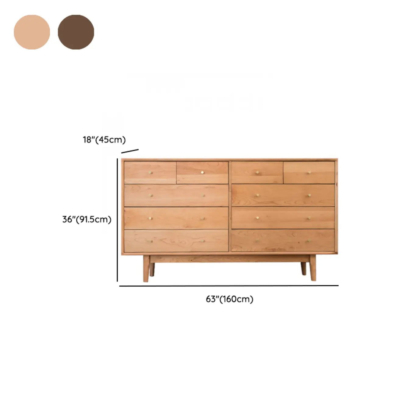 Commode double élégante en bois de cerisier avec 5 tiroirs pour chambre à coucher