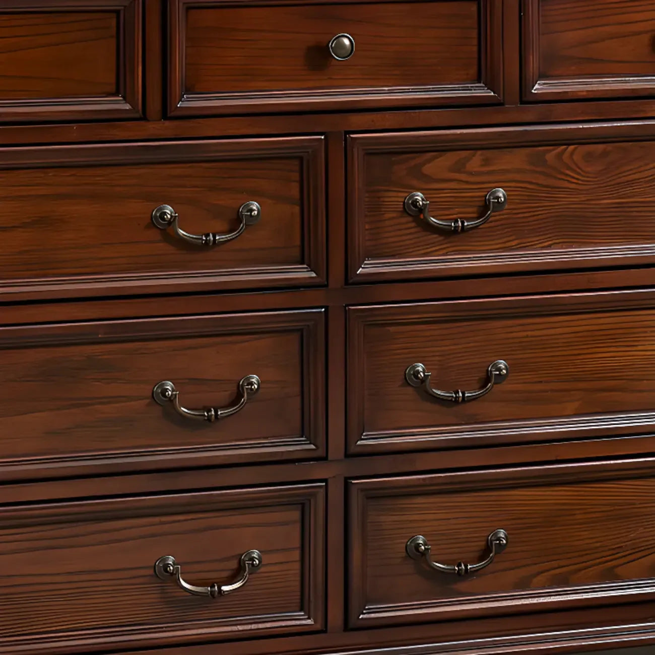 Commode traditionnelle en bois brun à 5 tiroirs pour chambre à coucher