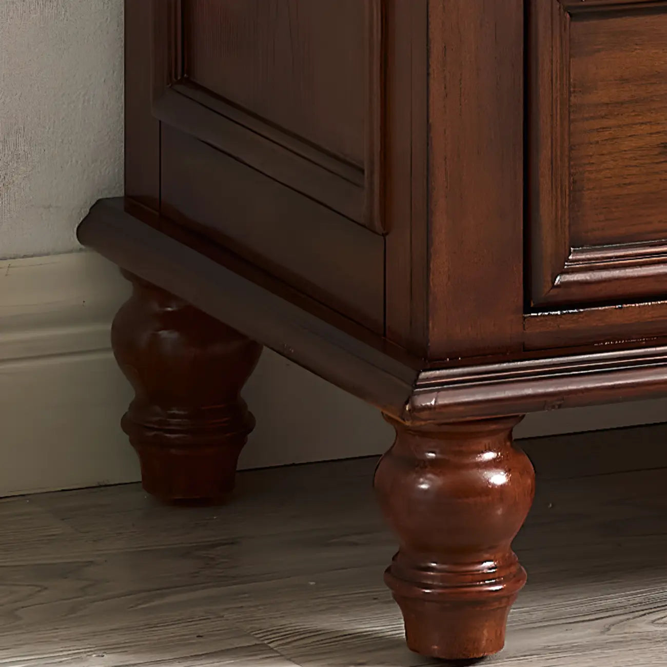 Commode traditionnelle en bois brun à 5 tiroirs pour chambre à coucher