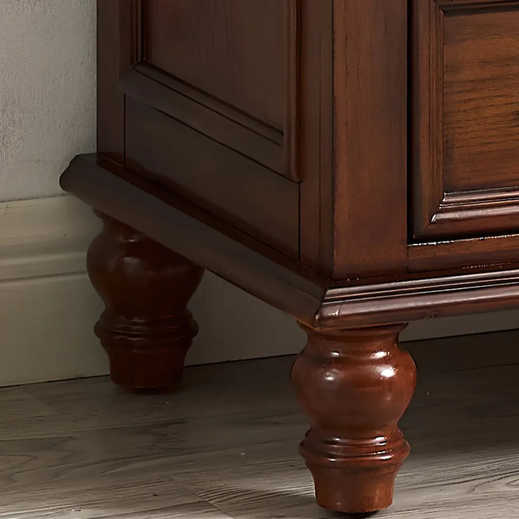 Commode traditionnelle en bois brun à 5 tiroirs pour chambre à coucher