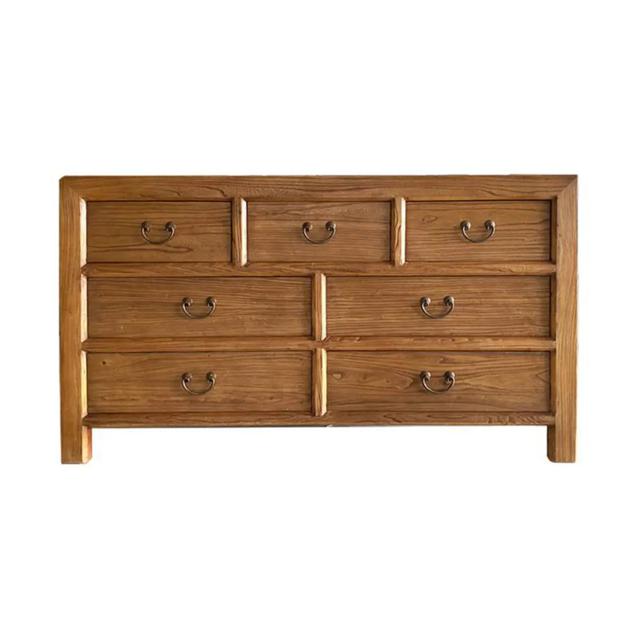 Commode console traditionnelle en bois brun avec poignées en métal