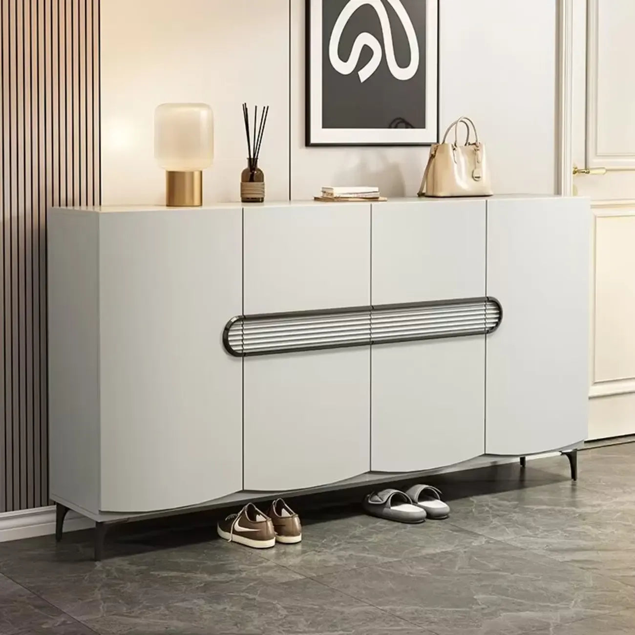 Armoire à chaussures en bois gris foncé pour couloir