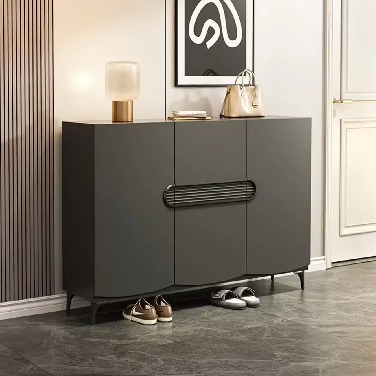 Armoire à chaussures en bois gris foncé pour couloir