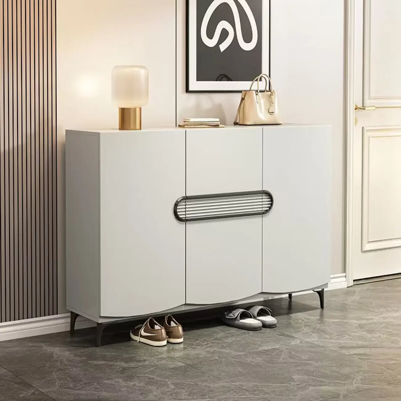 Armoire à chaussures en bois gris foncé pour couloir