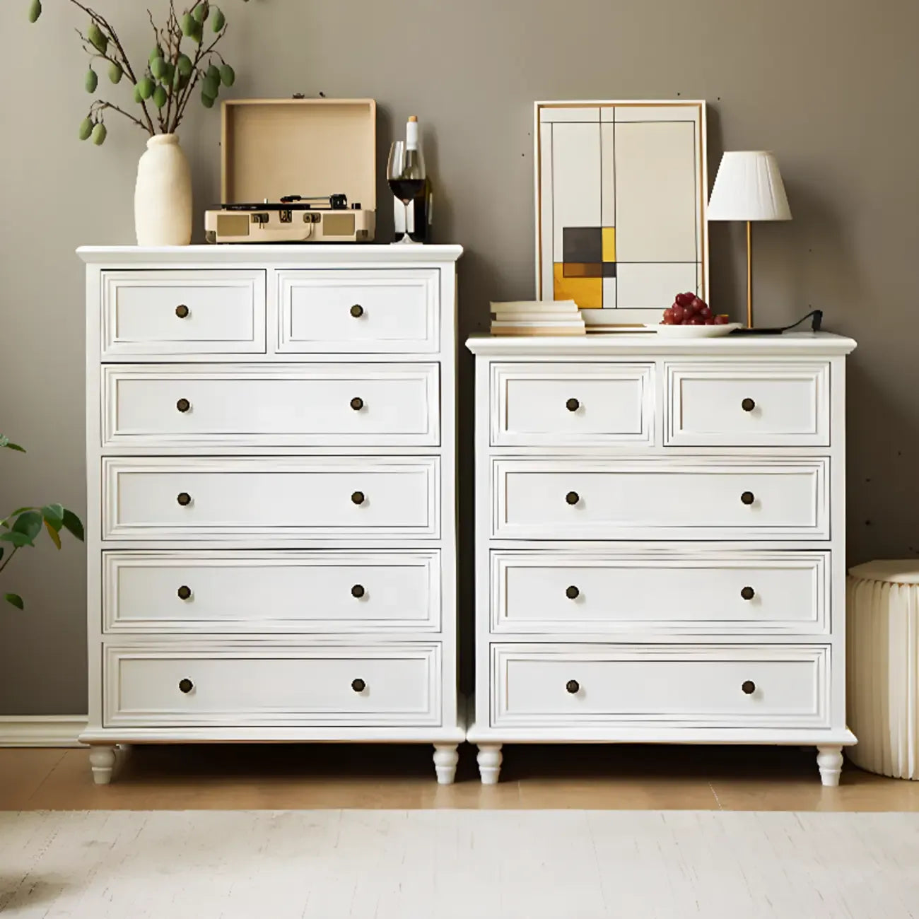 Commode traditionnelle à 6 tiroirs en bois blanc