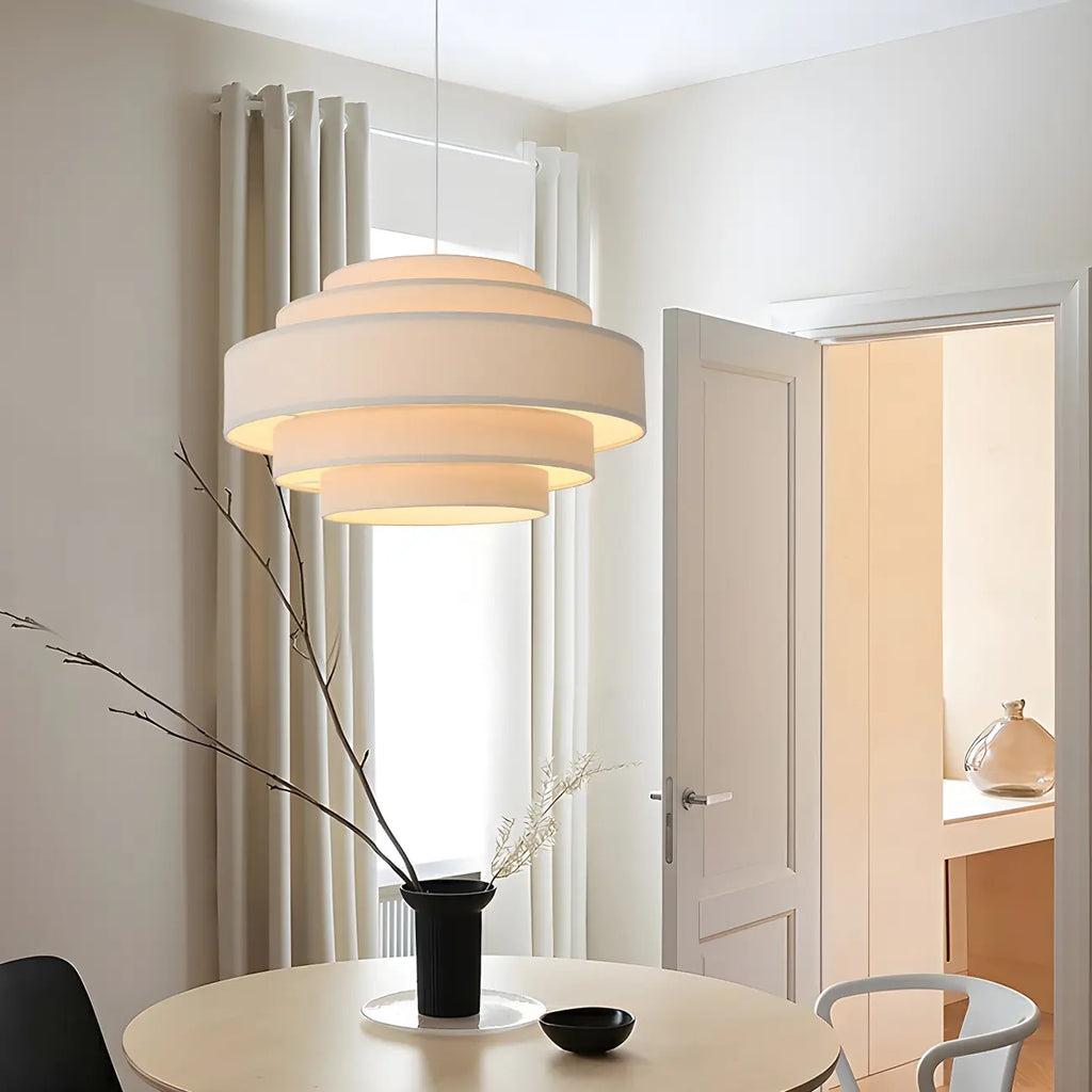 Lustre tambour moderne en tissu à 3 lumières pour salle à manger