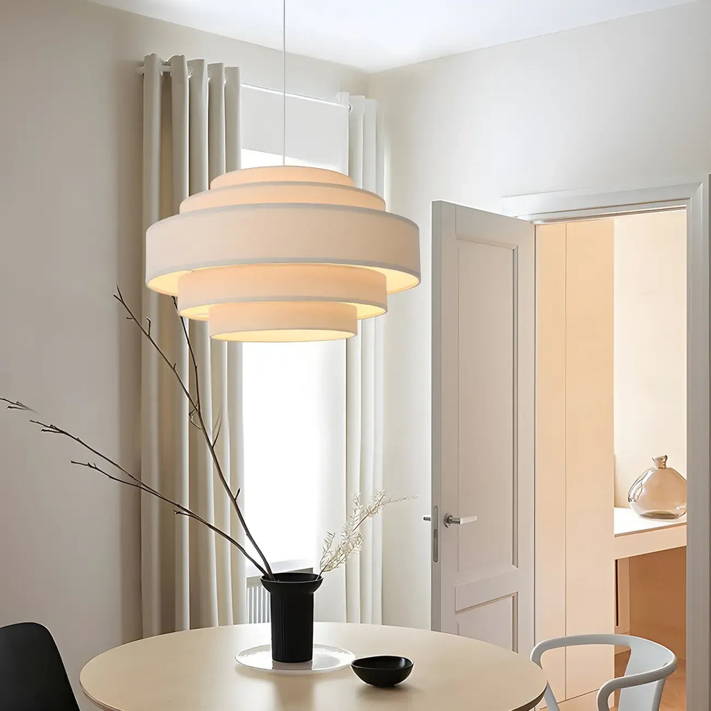 Lustre tambour moderne en tissu à 3 lumières pour salle à manger