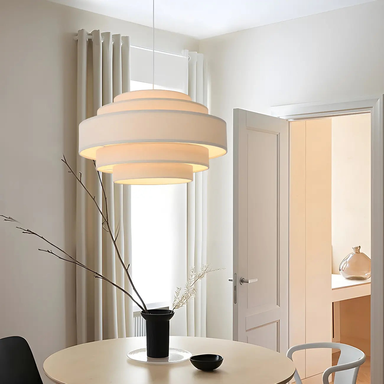 Lustre tambour moderne en tissu à 3 lumières pour salle à manger