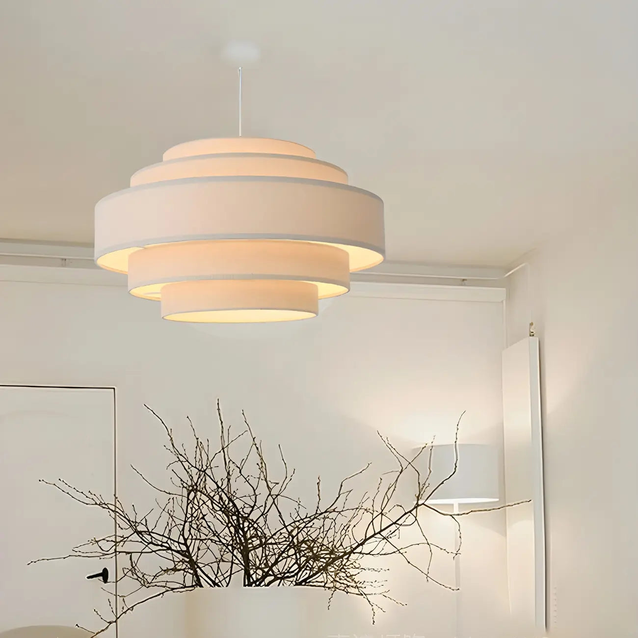 Lustre tambour moderne en tissu à 3 lumières pour salle à manger