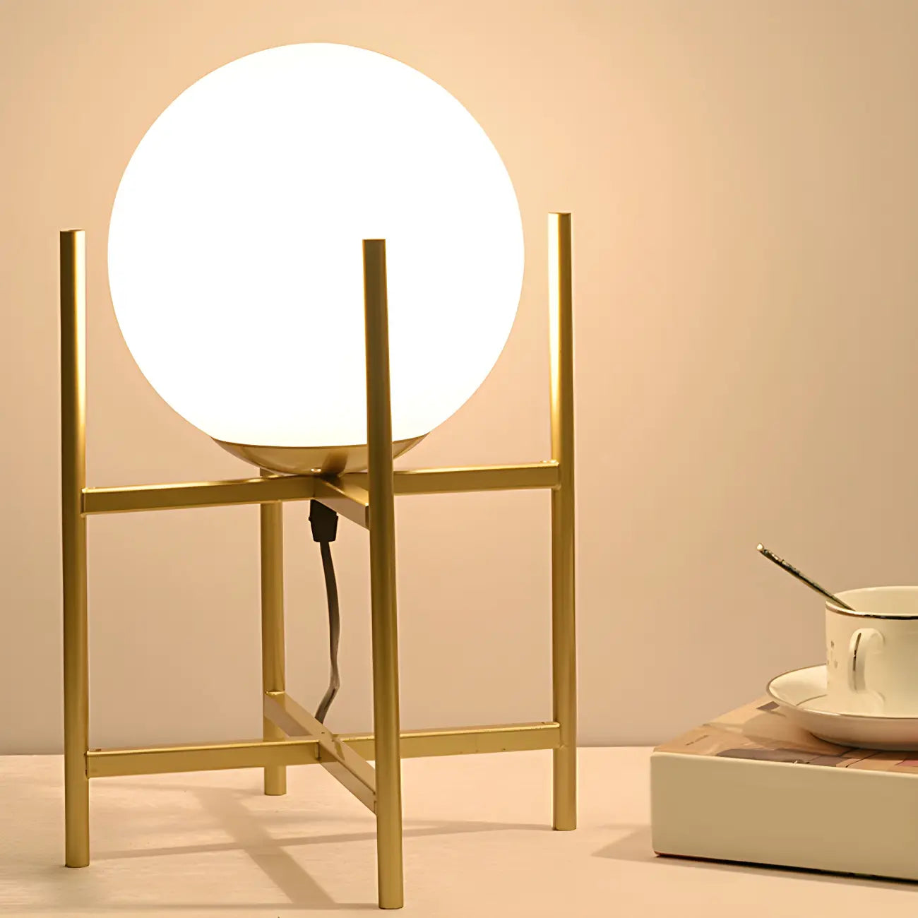 Lampe de chevet minimaliste en verre et métal, globe, pour chambre