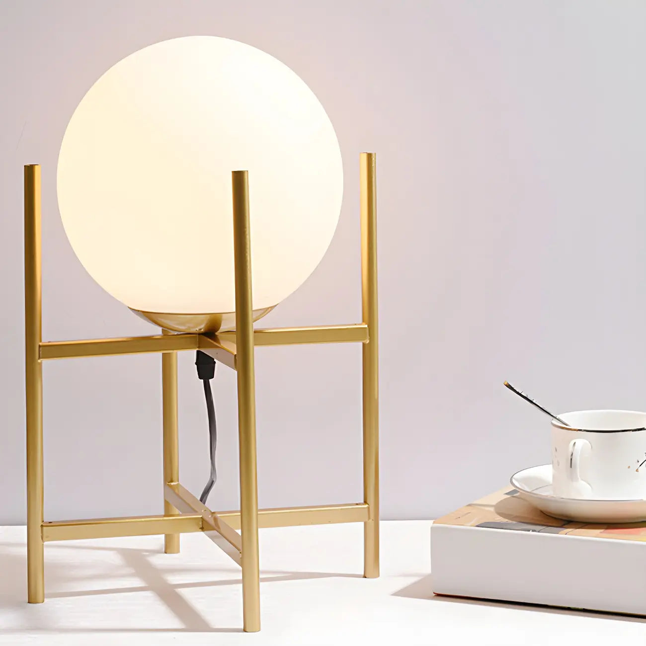 Lampe de chevet minimaliste en verre et métal, globe, pour chambre