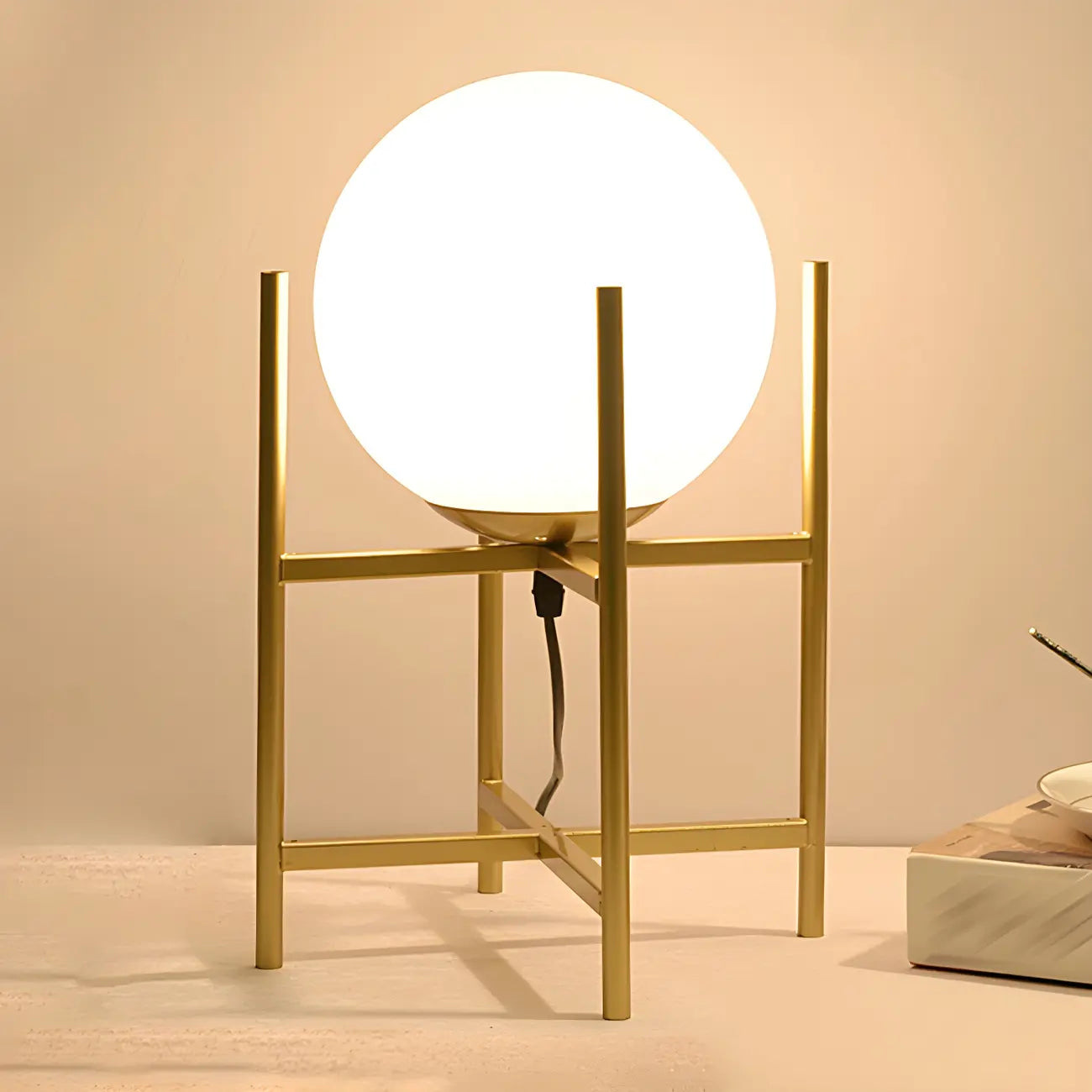 Lampe de chevet minimaliste en verre et métal, globe, pour chambre