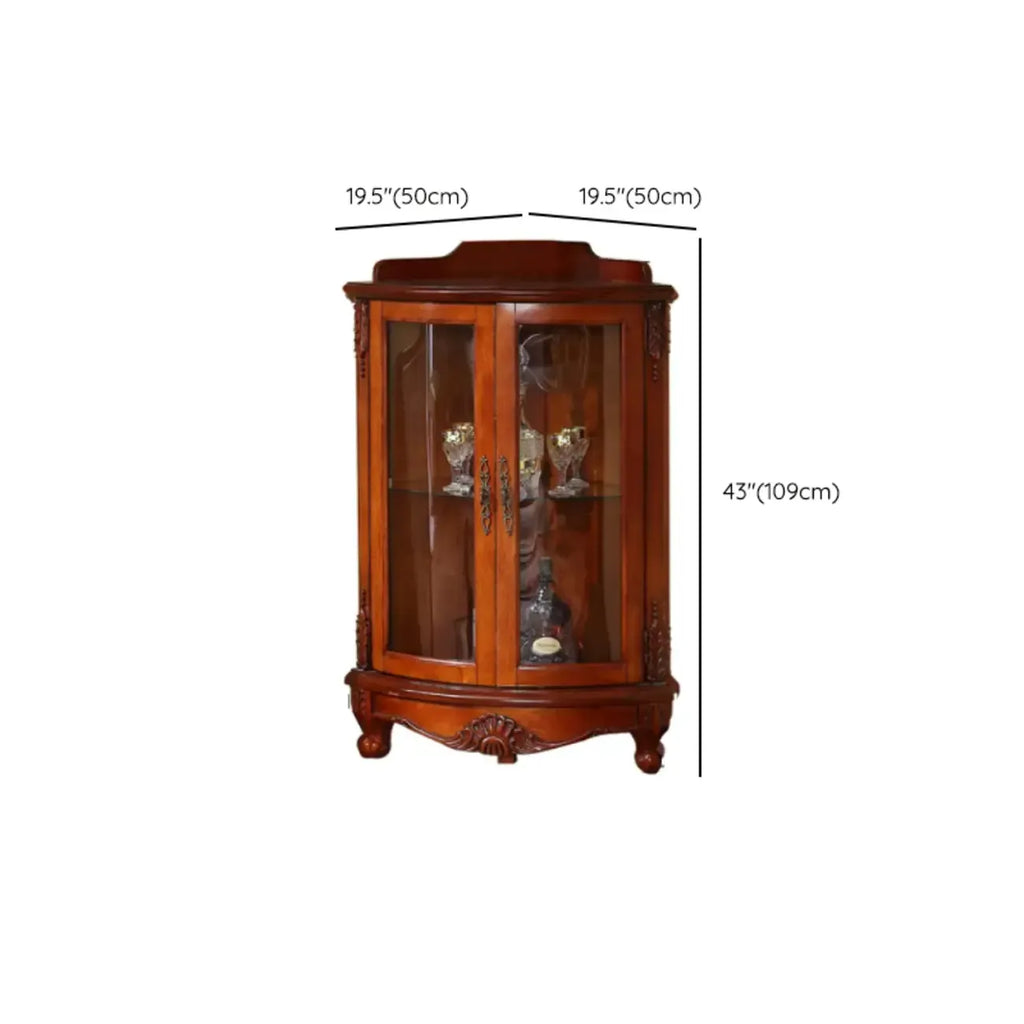 Meuble d'angle de rangement classique avec portes vitrées et étagère