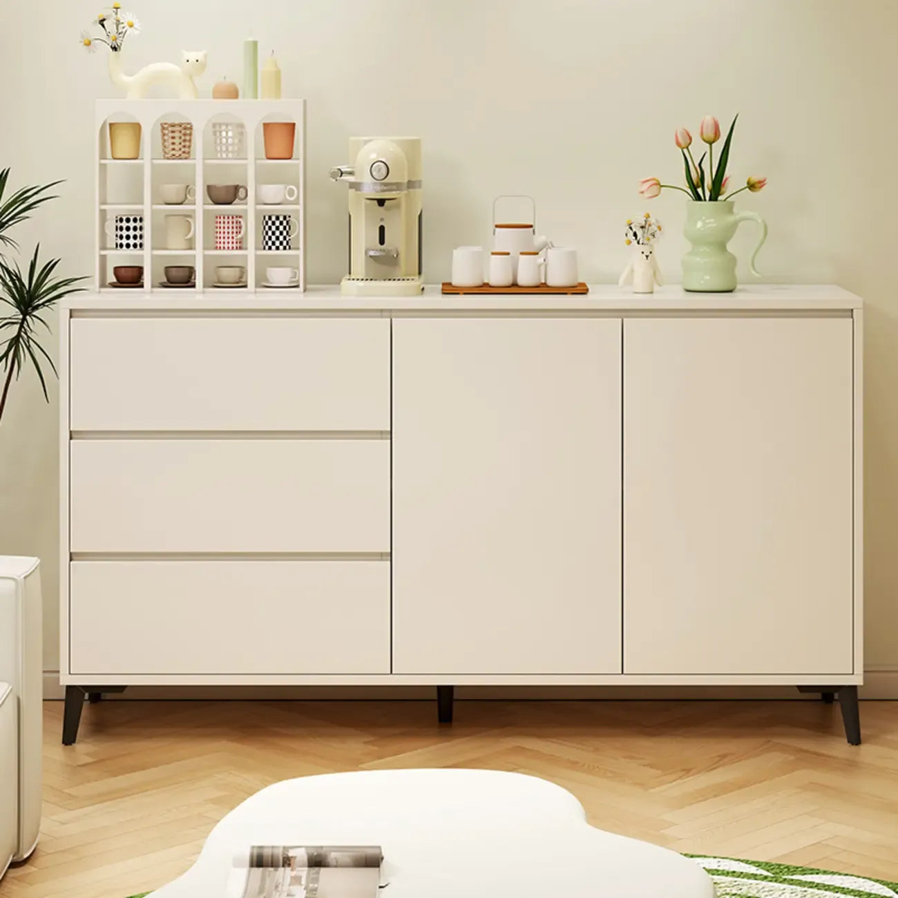 Meuble de rangement moderne pour salon avec 2 portes et 3 tiroirs