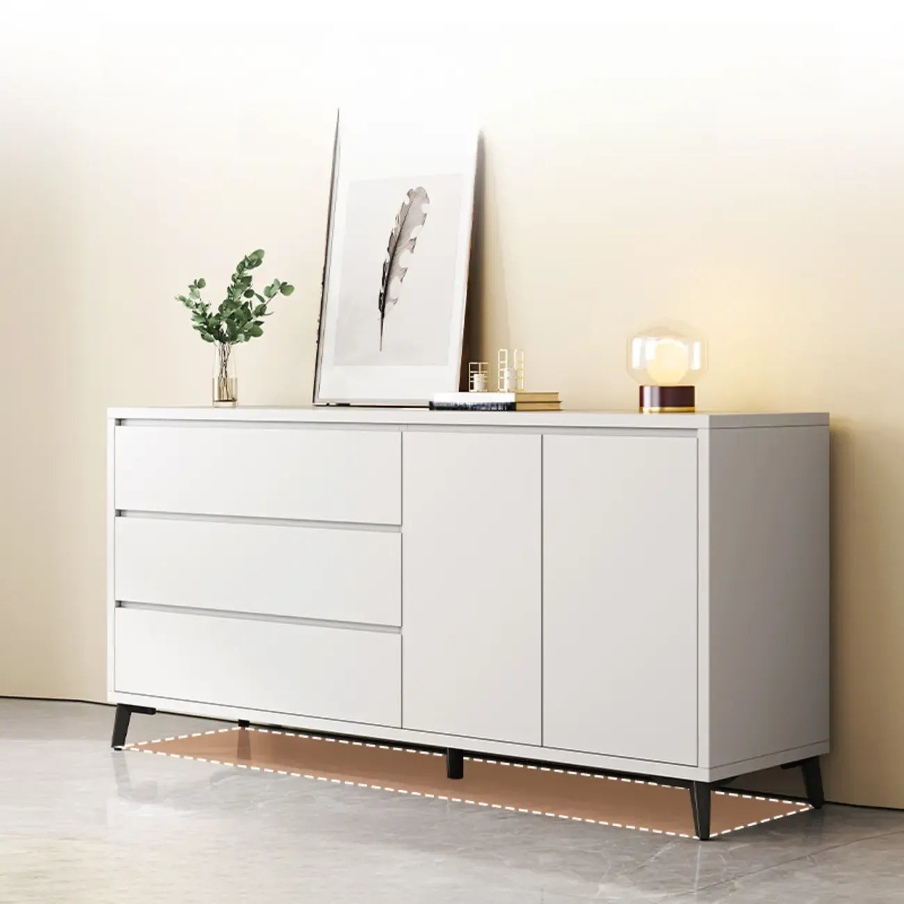 Meuble de rangement moderne pour salon avec 2 portes et 3 tiroirs