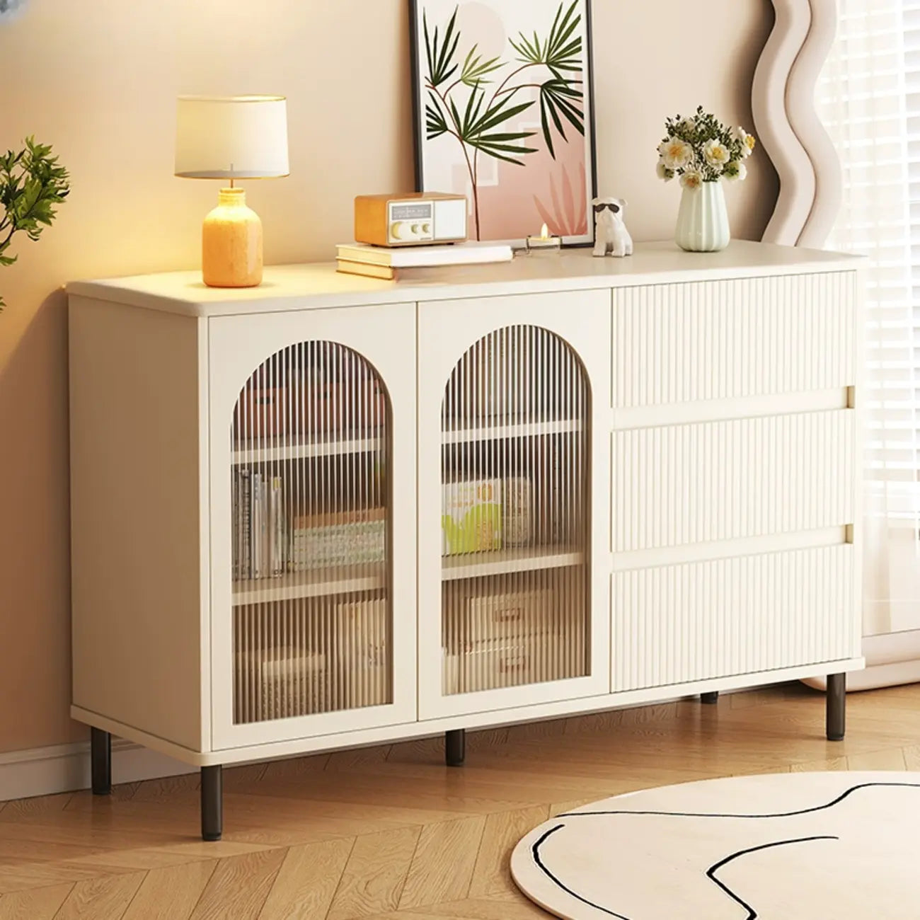Meuble de rangement moderne pour salon avec 2 portes et 3 tiroirs