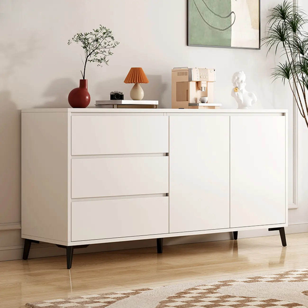 Meuble de rangement moderne pour salon avec 2 portes et 3 tiroirs