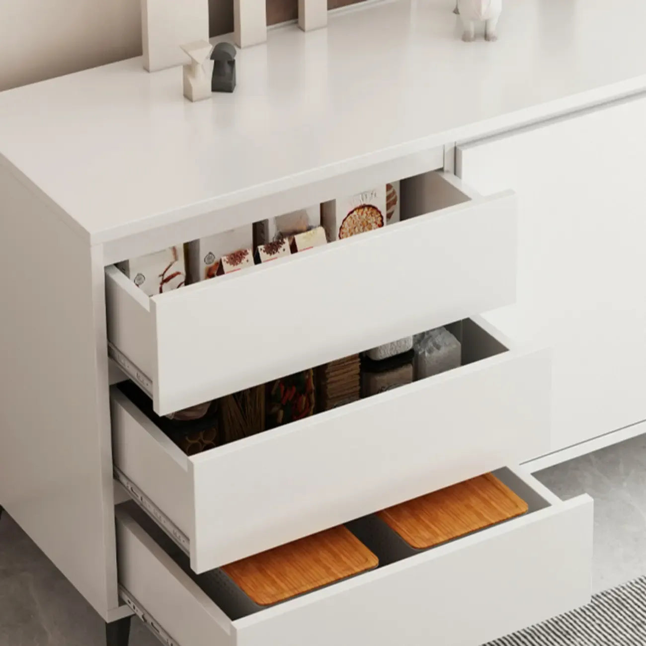 Meuble de rangement moderne pour salon avec 2 portes et 3 tiroirs