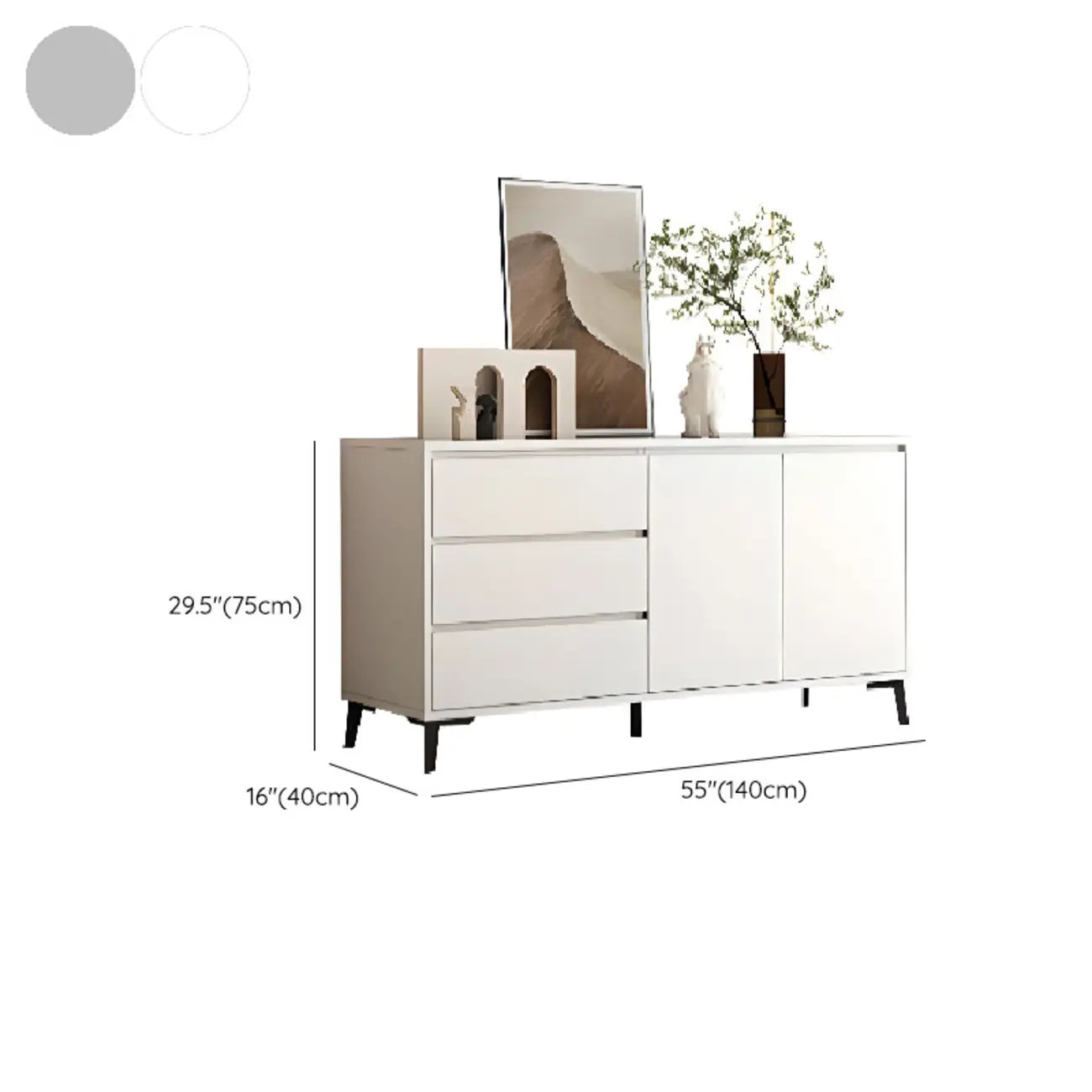 Meuble de rangement moderne pour salon avec 2 portes et 3 tiroirs