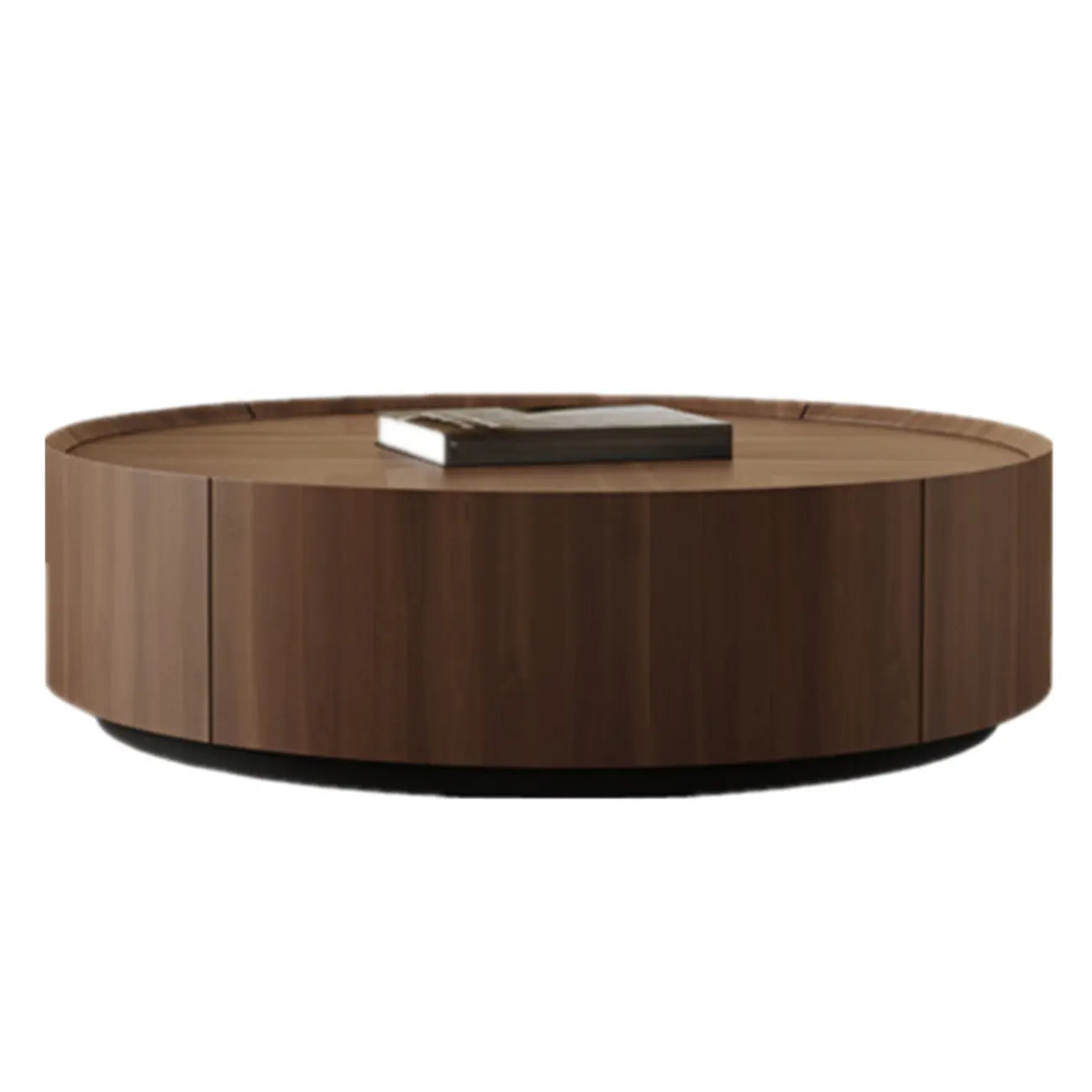 Table basse ronde en bois marron avec plateaux gigognes et 2 tiroirs