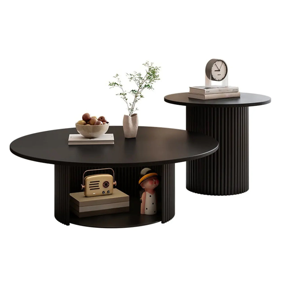 Ensemble de table basse ronde moderne en bois noir pour usage intérieur