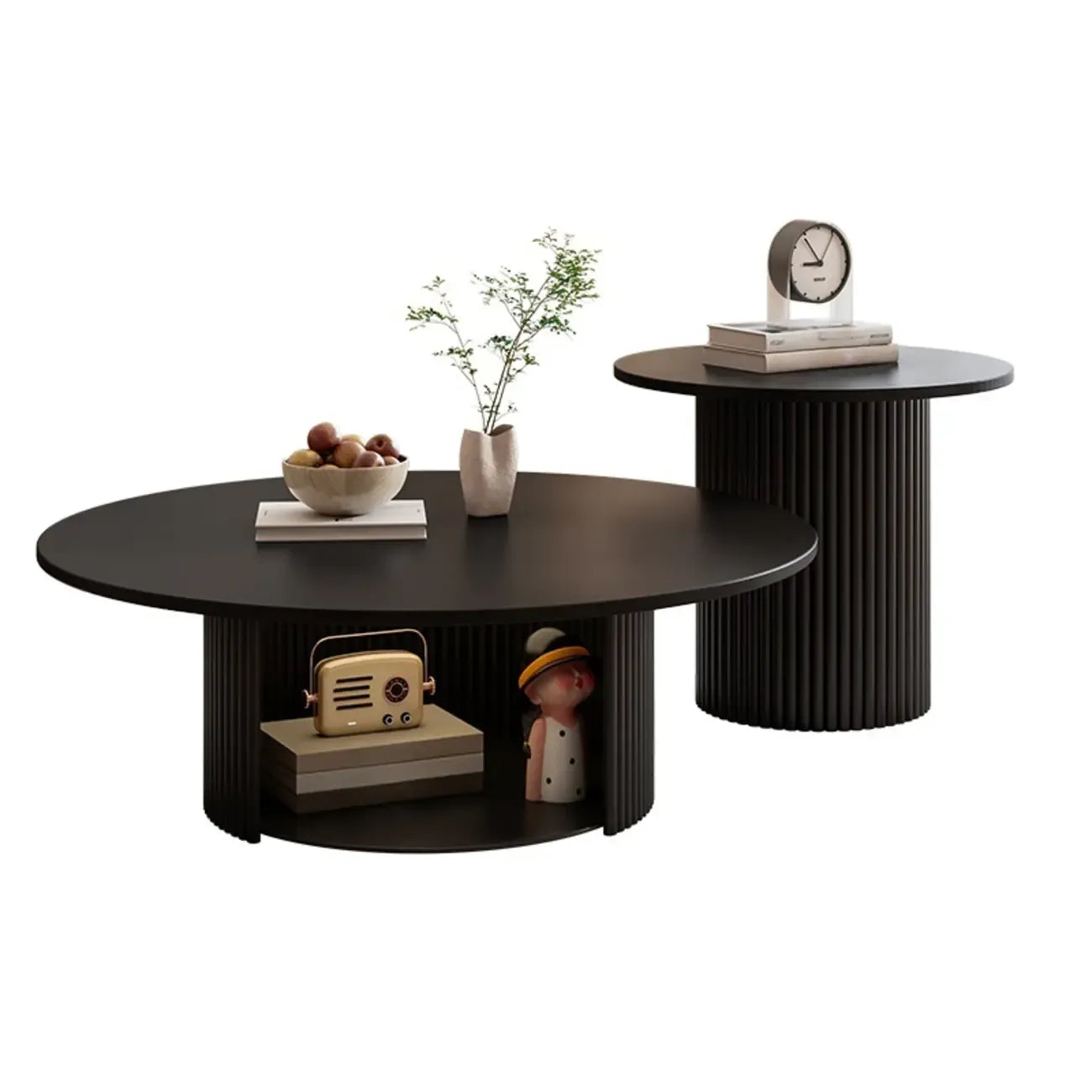 Ensemble de table basse ronde moderne en bois noir pour usage intérieur