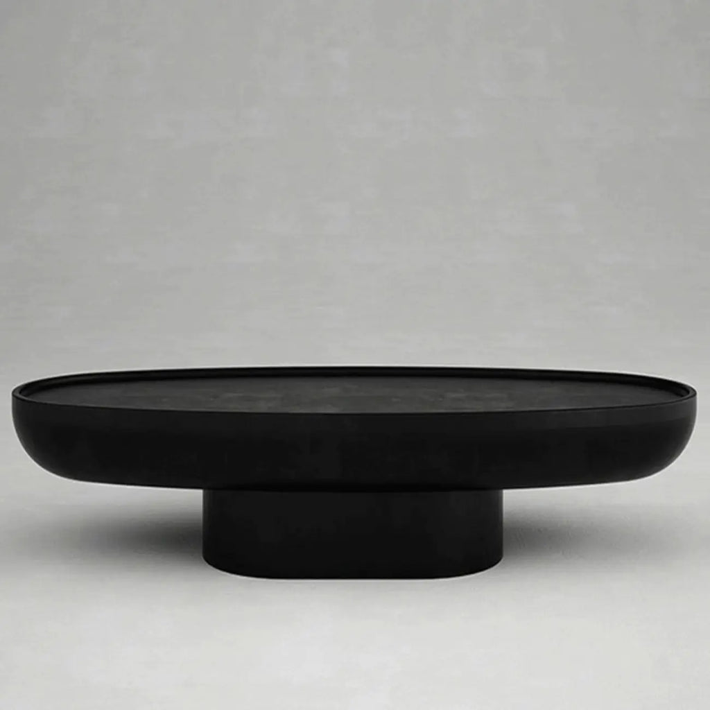 Table basse ronde moderne en fibre de verre noire avec plateau