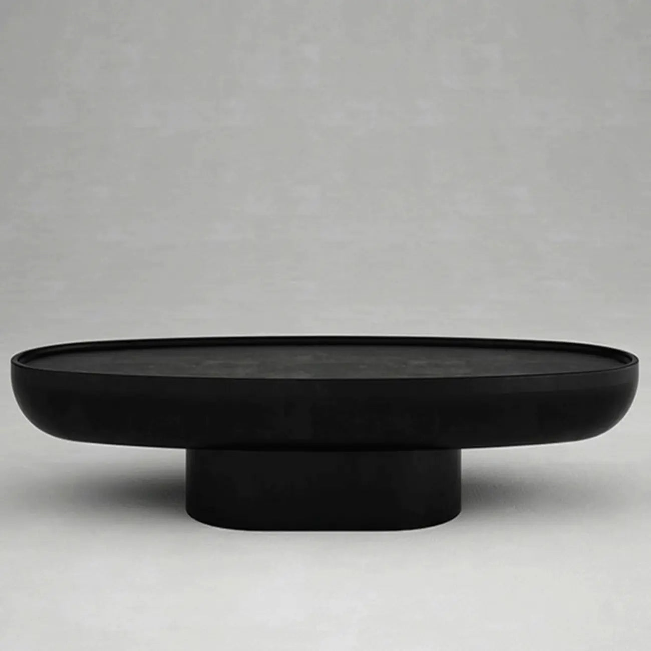 Table basse ronde moderne en fibre de verre noire avec plateau