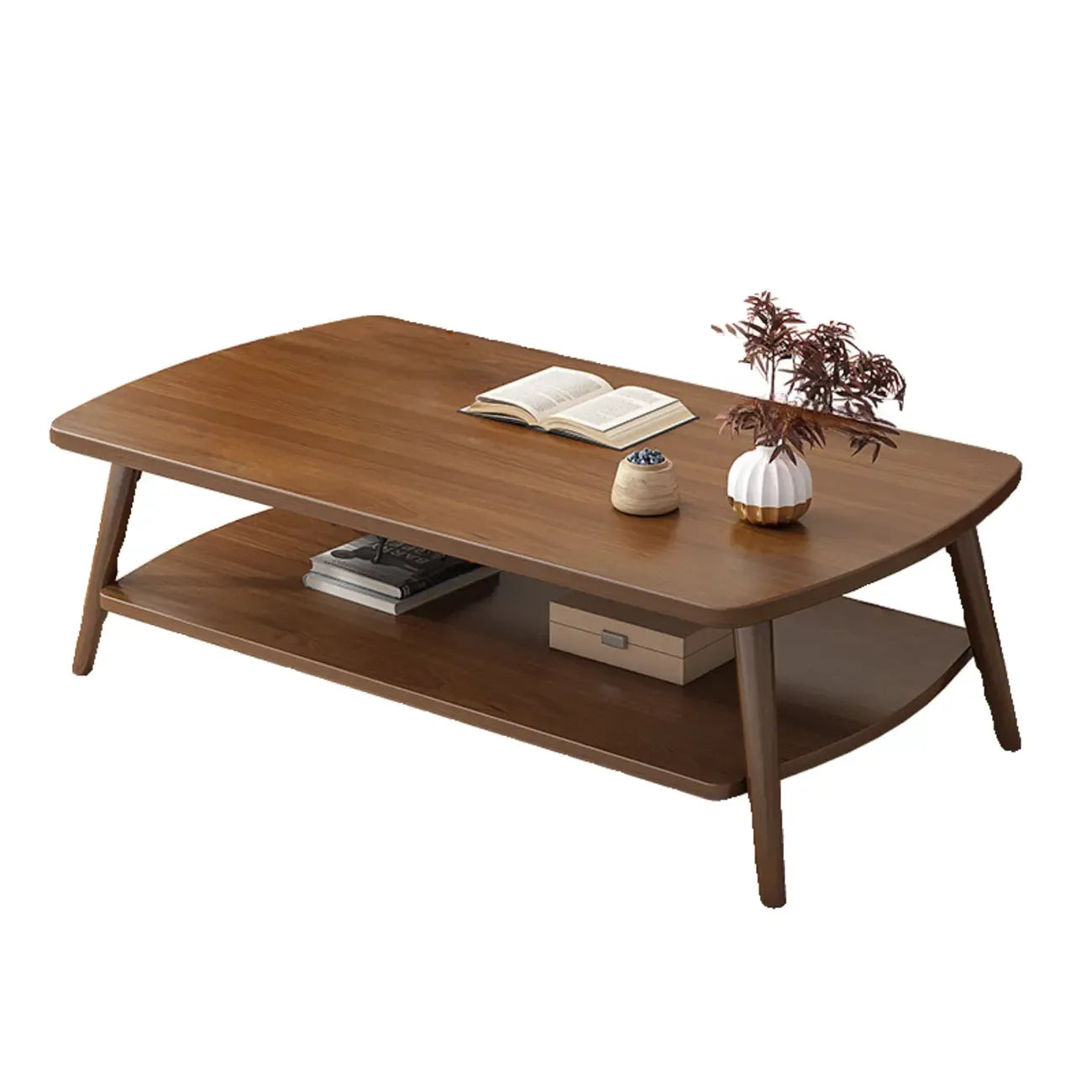 Table basse scandinave en bois à deux niveaux avec rangement