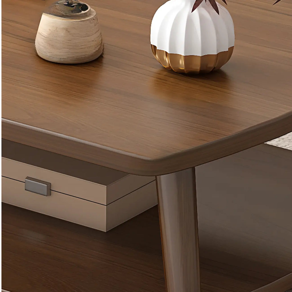 Table basse scandinave en bois à deux niveaux avec rangement