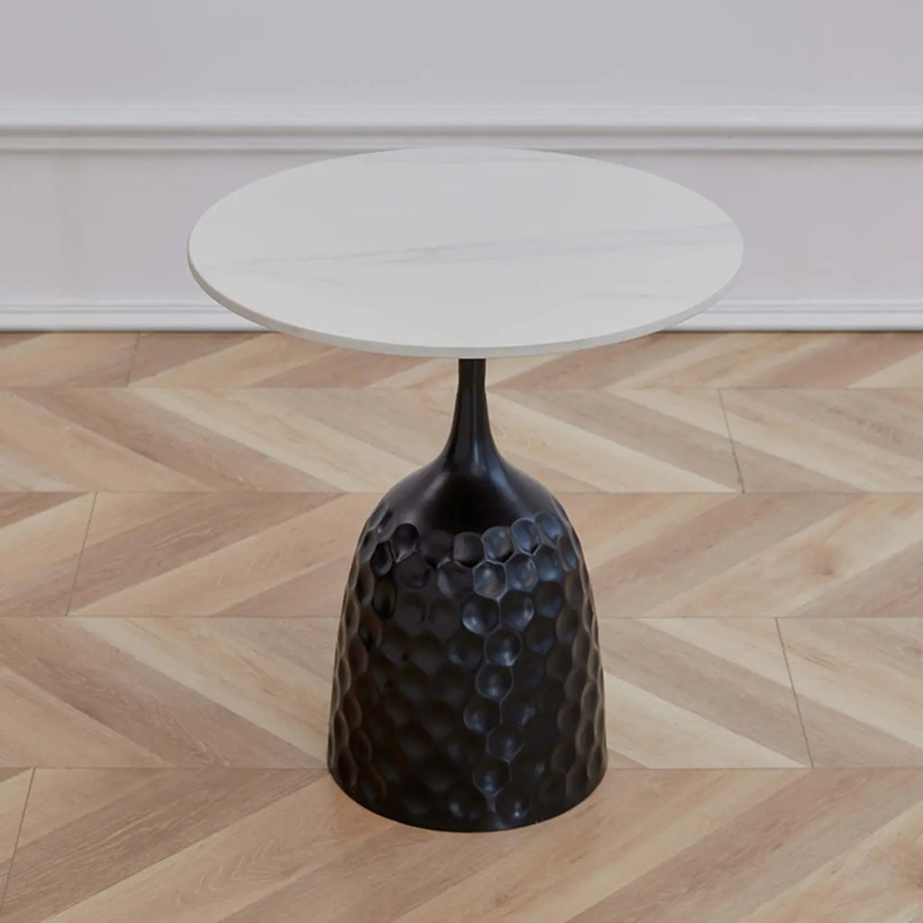 Table d'appoint ronde en marbre avec piédestal en métal pour salon