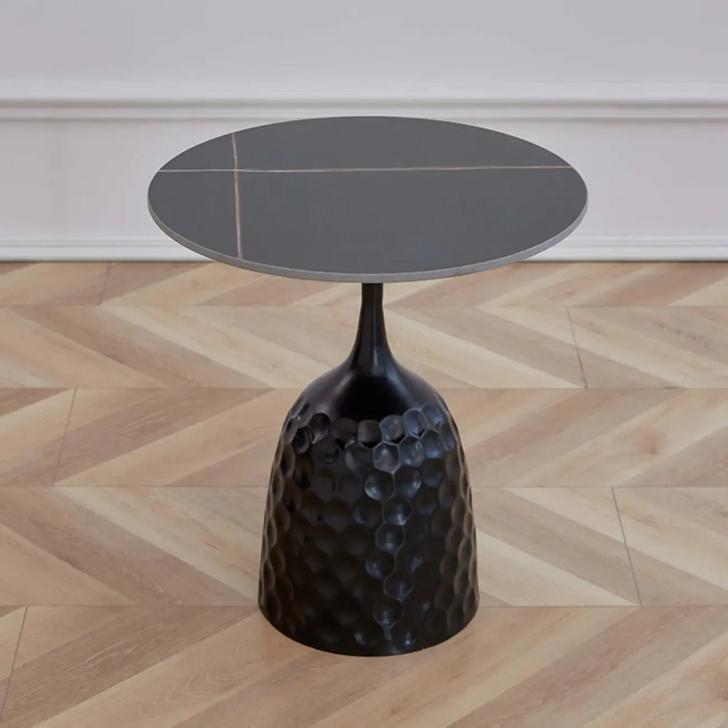 Table d'appoint ronde en marbre avec piédestal en métal pour salon