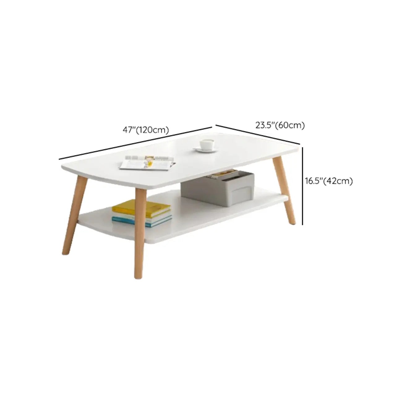 Table basse scandinave en bois à deux niveaux avec rangement