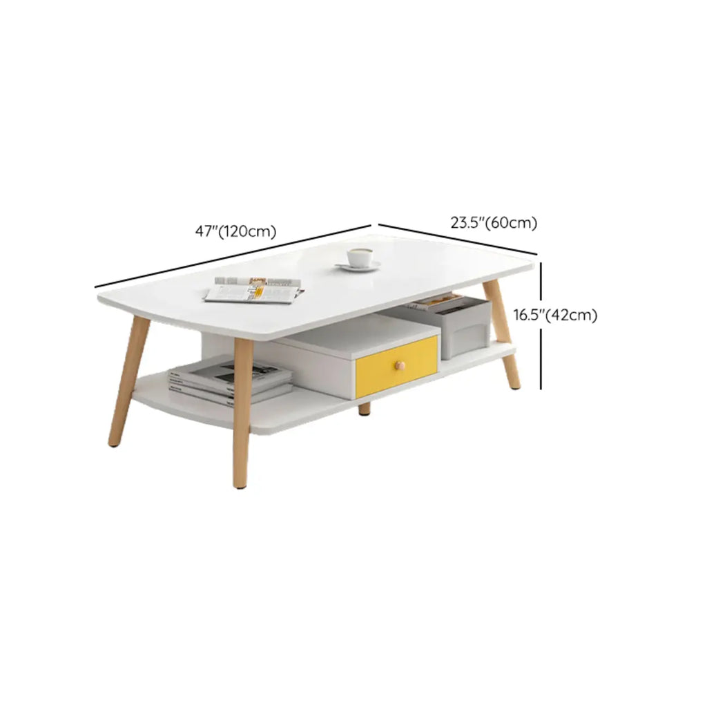 Table basse scandinave en bois à deux niveaux avec rangement