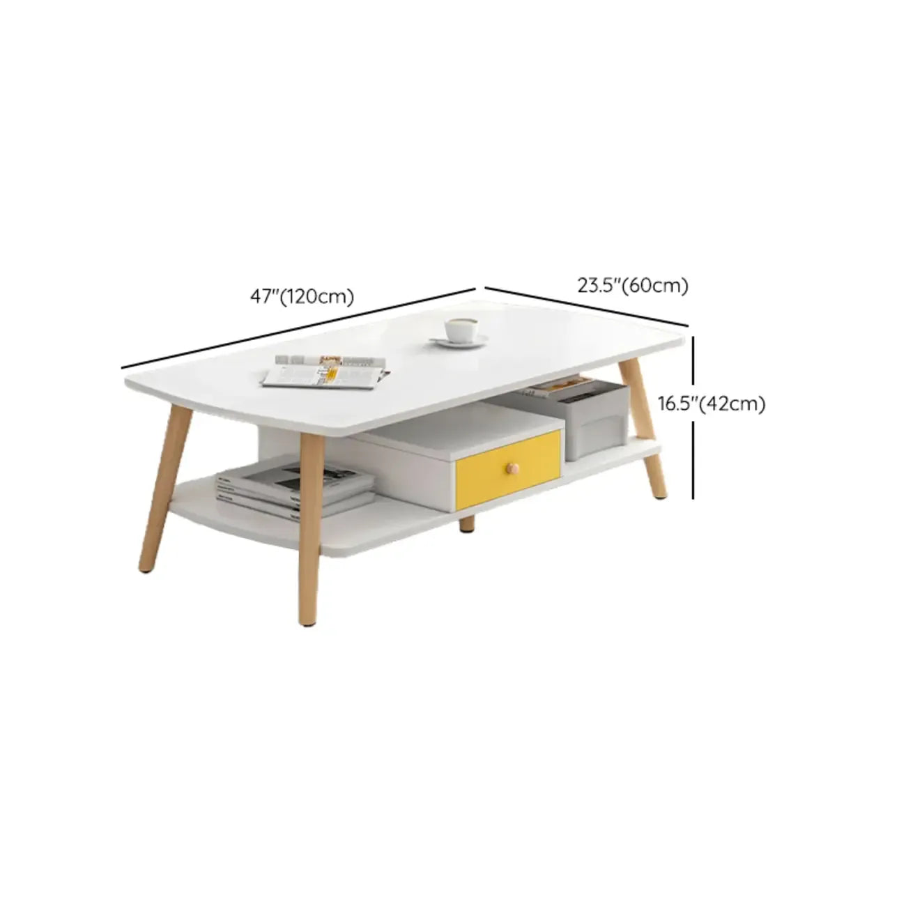 Table basse scandinave en bois à deux niveaux avec rangement