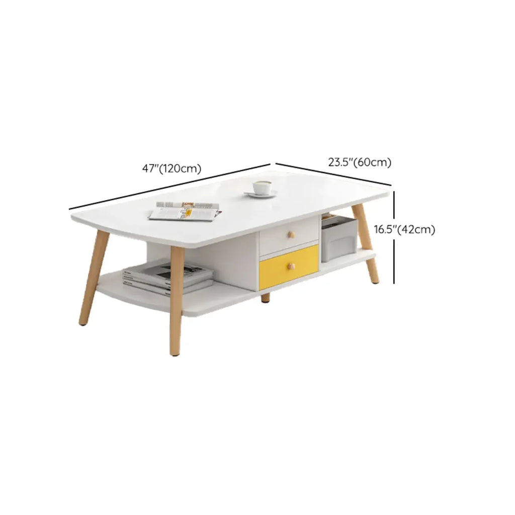 Table basse scandinave en bois à deux niveaux avec rangement