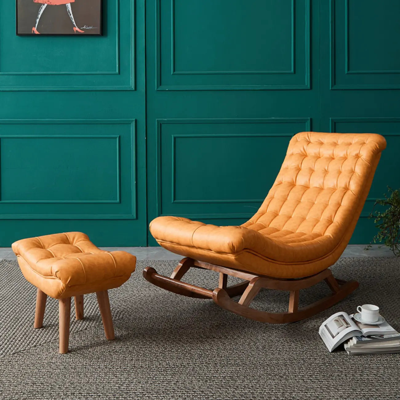 Fauteuil à bascule ergonomique moderne rembourré avec repose-pieds