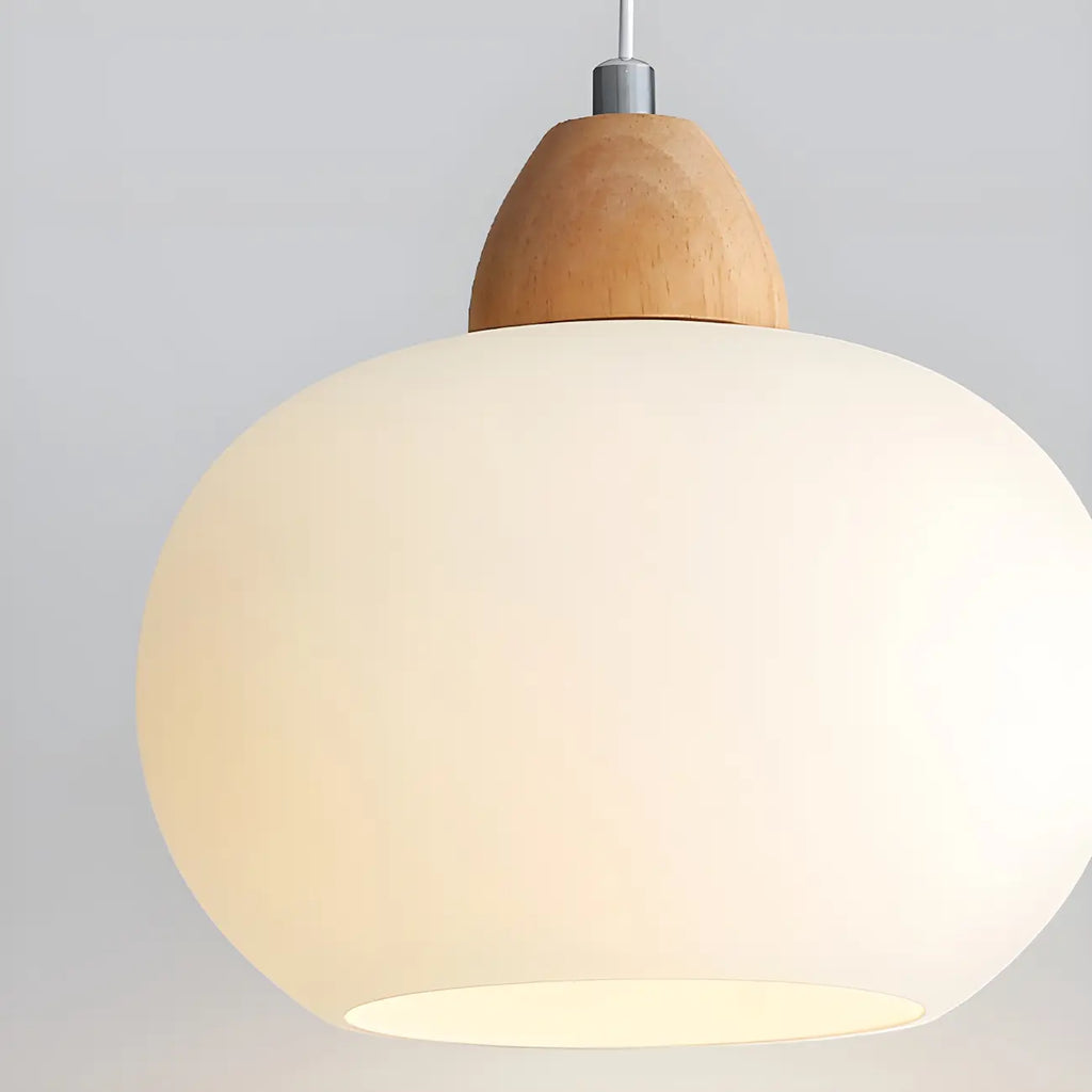 Lampe suspendue LED moderne en verre crème en forme de galet pour chevet
