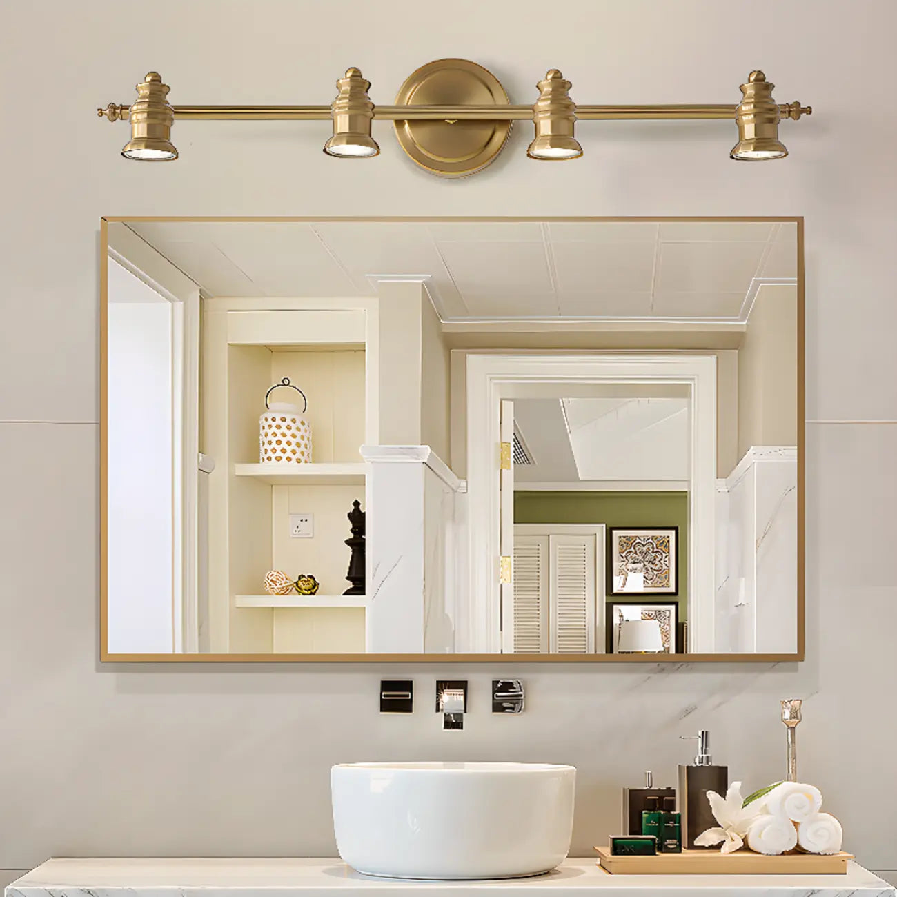 Miroir de salle de bain industriel lumineux de style géométrique