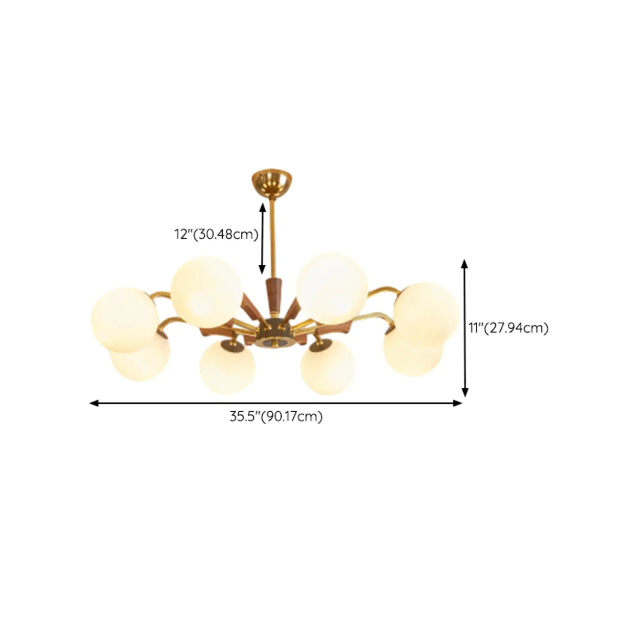 Lustre moderne en verre blanc avec boules et longueur réglable