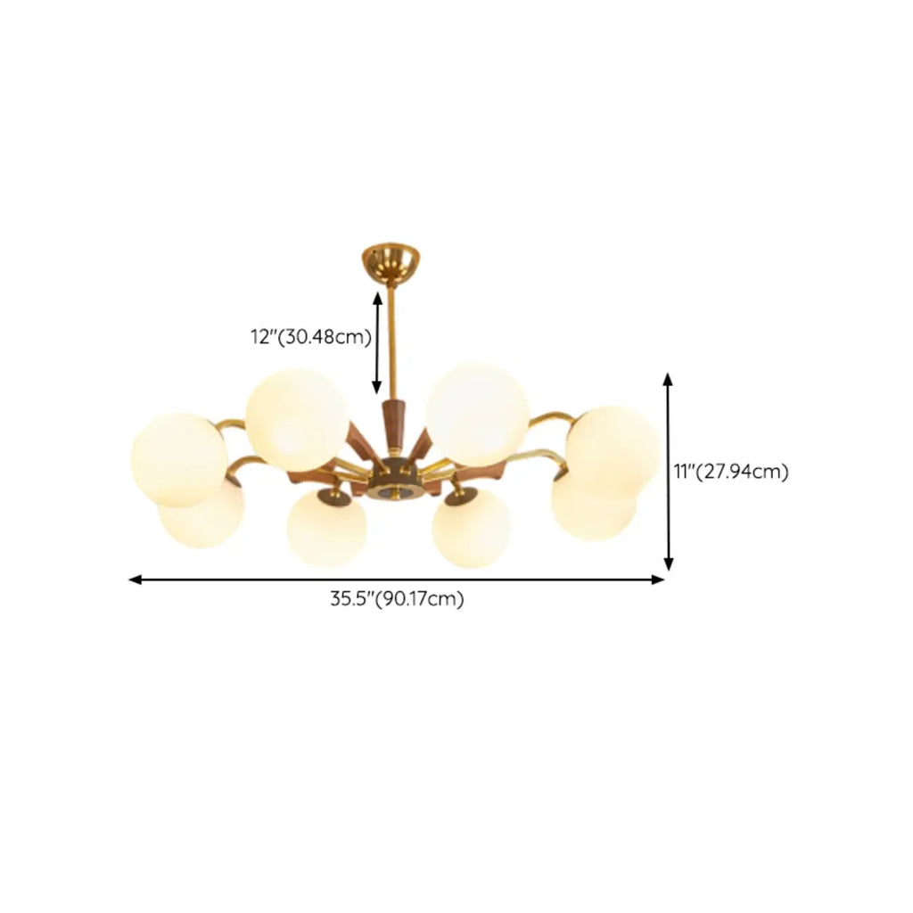 Lustre moderne en verre blanc avec boules et longueur réglable