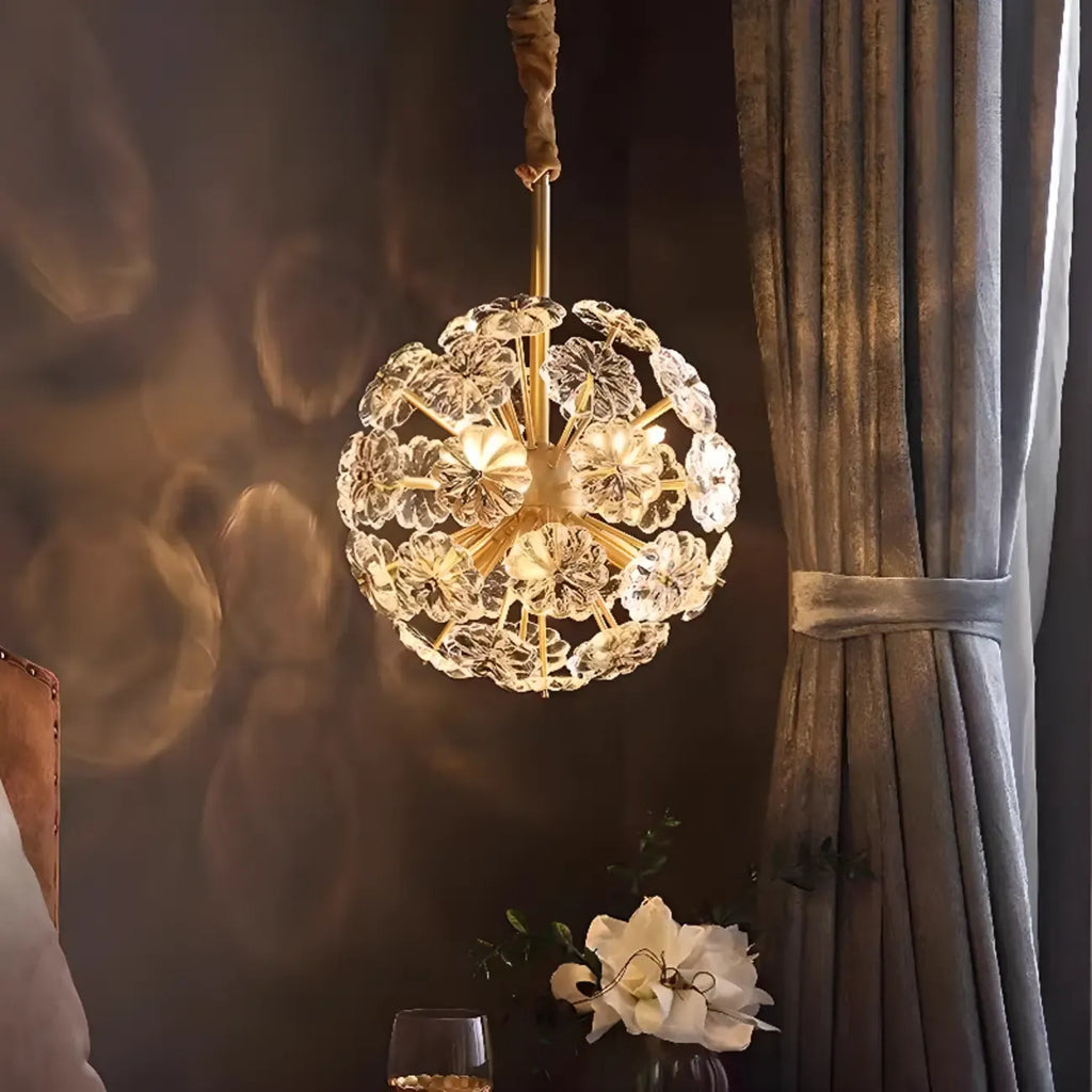 Lustre moderne en cristal avec globe et lumière d'ambiance