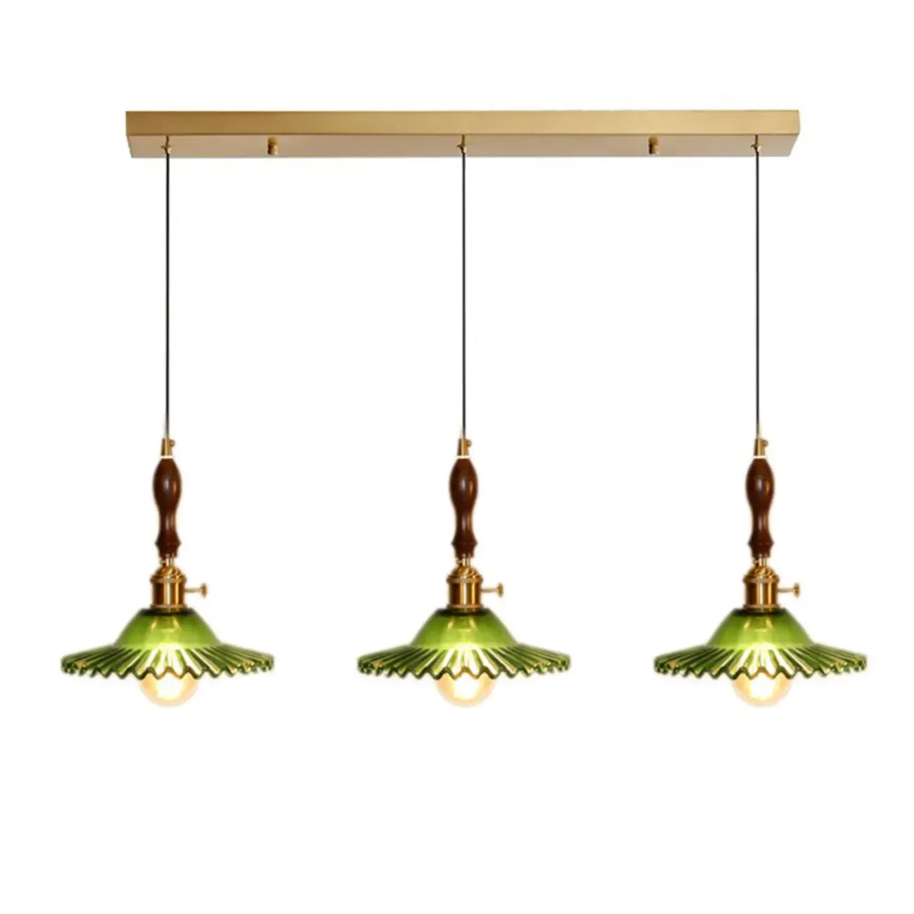 Suspension LED plissée en verre vert vintage pour chambre