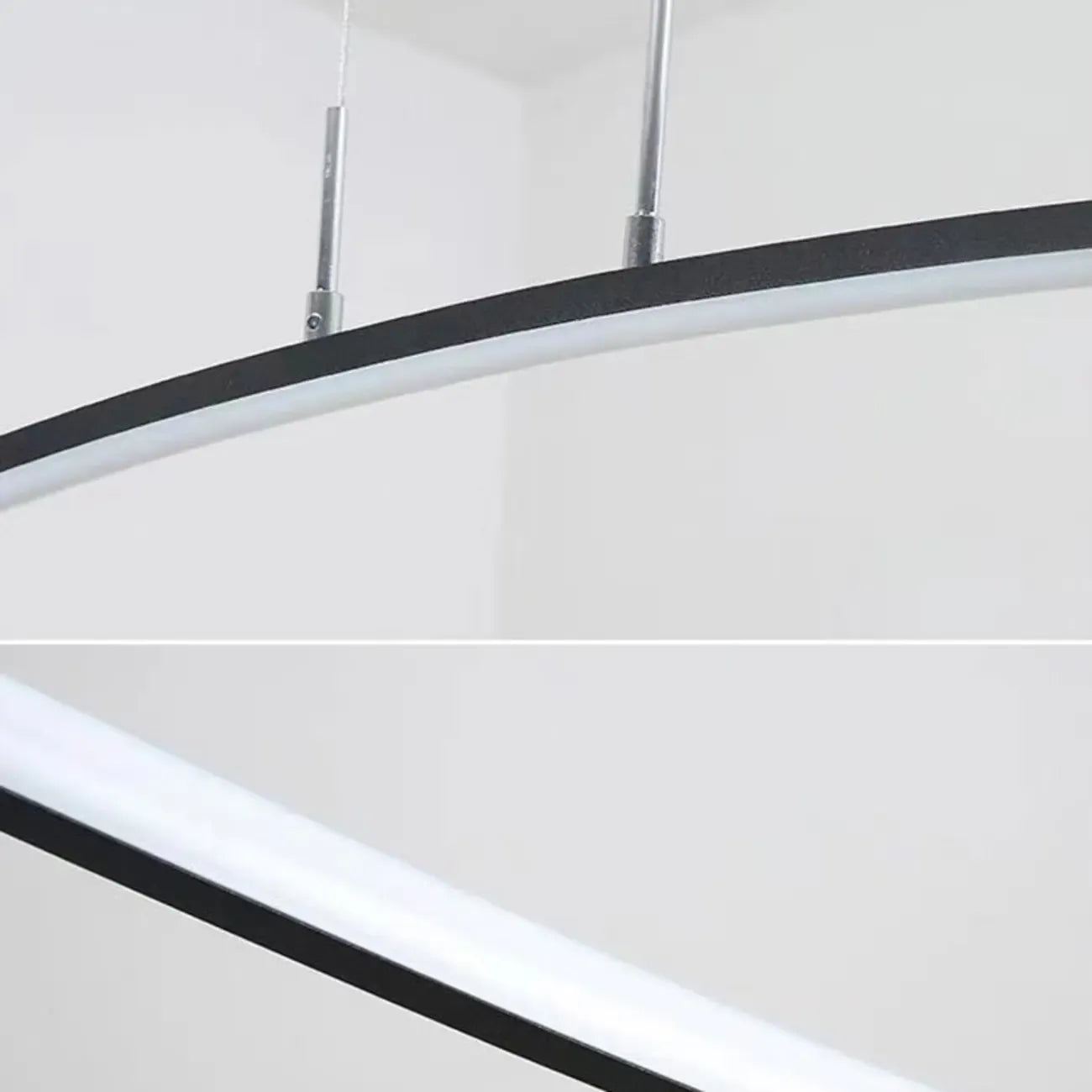 Suspension LED linéaire noire en gel de silice pour îlot, en forme d'arche.