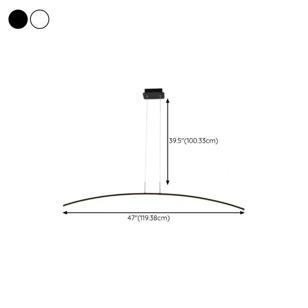 Suspension LED linéaire noire en gel de silice pour îlot, en forme d'arche.