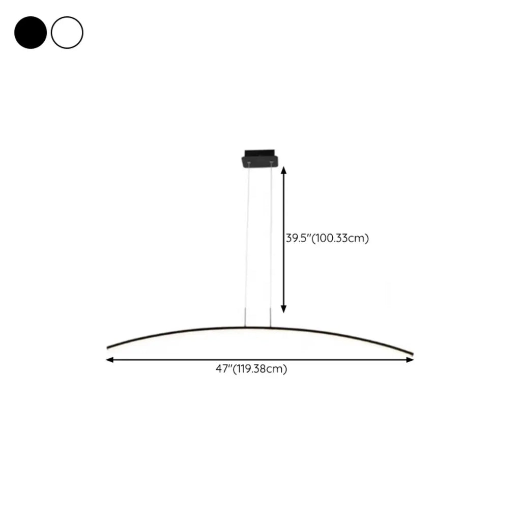 Suspension LED linéaire noire en gel de silice pour îlot, en forme d'arche.