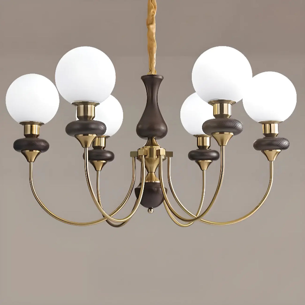 Lustre simple en bois, or et verre blanc, or