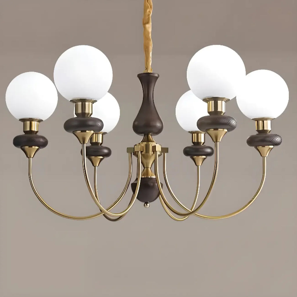 Lustre simple en bois, or et verre blanc, or