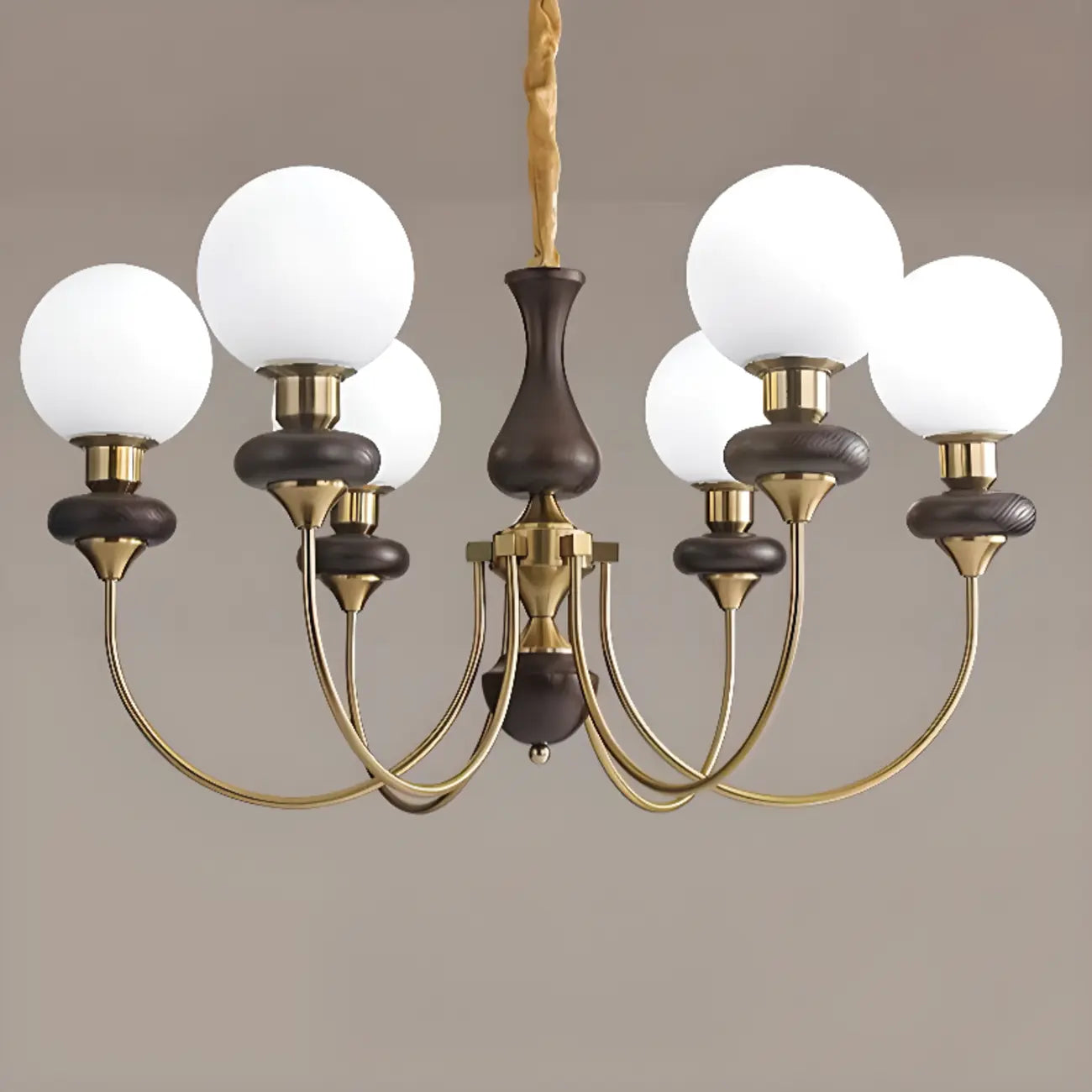 Lustre simple en bois, or et verre blanc, or